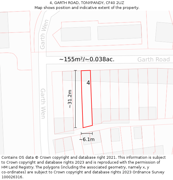 4, GARTH ROAD, TONYPANDY, CF40 2UZ: Plot and title map