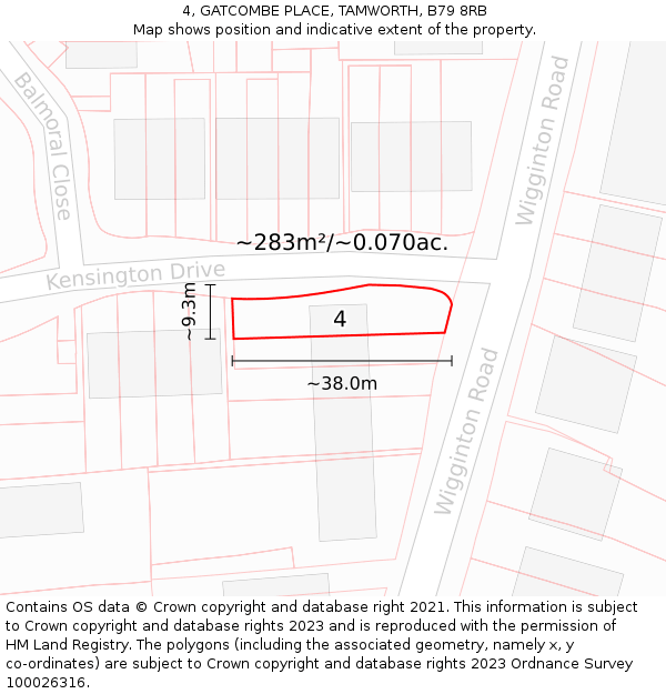 4, GATCOMBE PLACE, TAMWORTH, B79 8RB: Plot and title map
