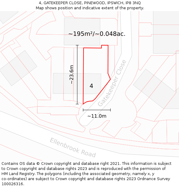 4, GATEKEEPER CLOSE, PINEWOOD, IPSWICH, IP8 3NQ: Plot and title map