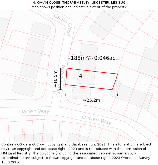4, GAVIN CLOSE, THORPE ASTLEY, LEICESTER, LE3 3UG: Plot and title map