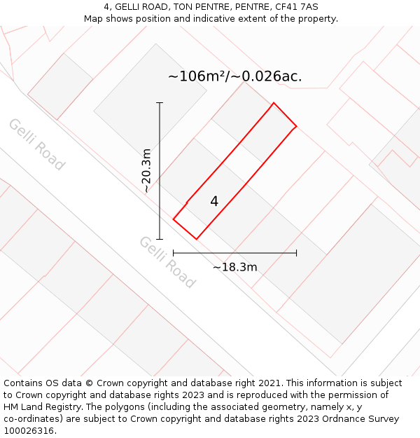 4, GELLI ROAD, TON PENTRE, PENTRE, CF41 7AS: Plot and title map