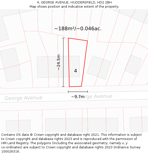 4, GEORGE AVENUE, HUDDERSFIELD, HD2 2BH: Plot and title map