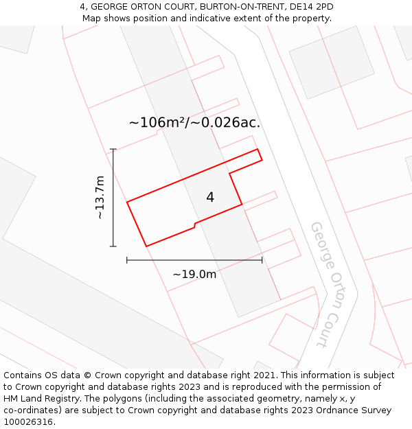 4, GEORGE ORTON COURT, BURTON-ON-TRENT, DE14 2PD: Plot and title map