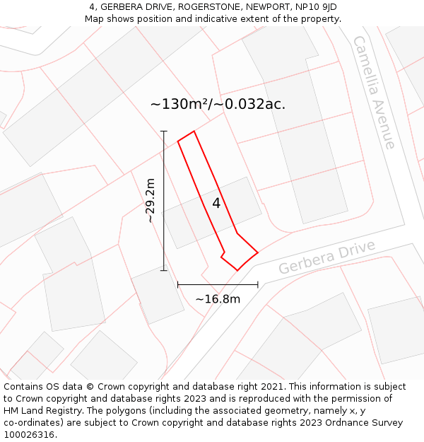 4, GERBERA DRIVE, ROGERSTONE, NEWPORT, NP10 9JD: Plot and title map
