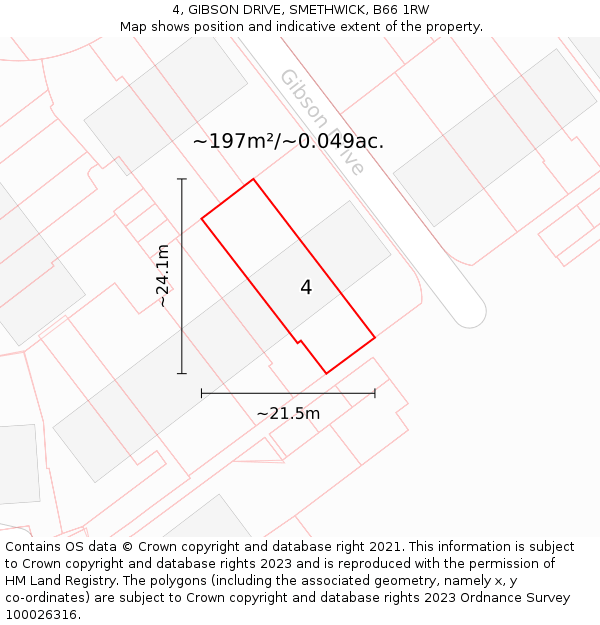 4, GIBSON DRIVE, SMETHWICK, B66 1RW: Plot and title map