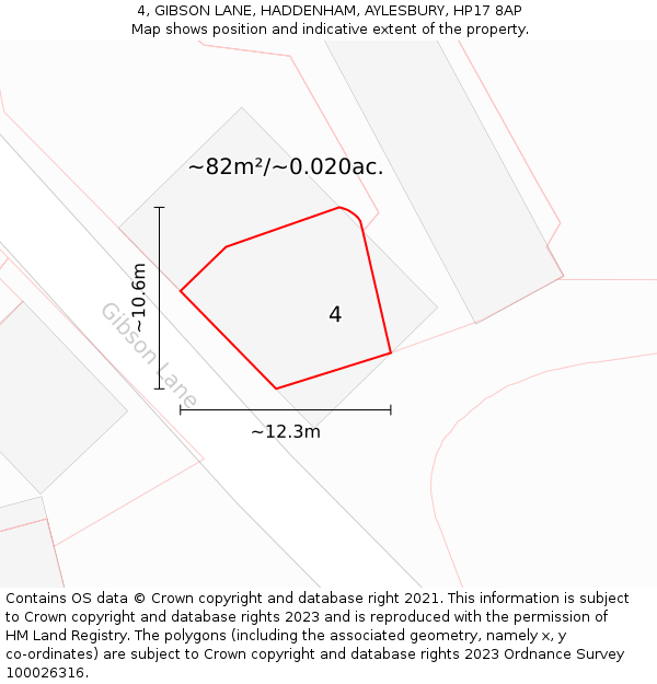 4, GIBSON LANE, HADDENHAM, AYLESBURY, HP17 8AP: Plot and title map