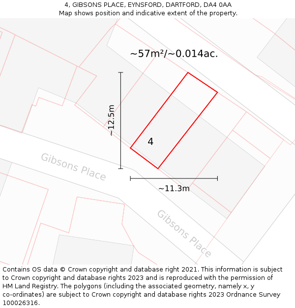 4, GIBSONS PLACE, EYNSFORD, DARTFORD, DA4 0AA: Plot and title map