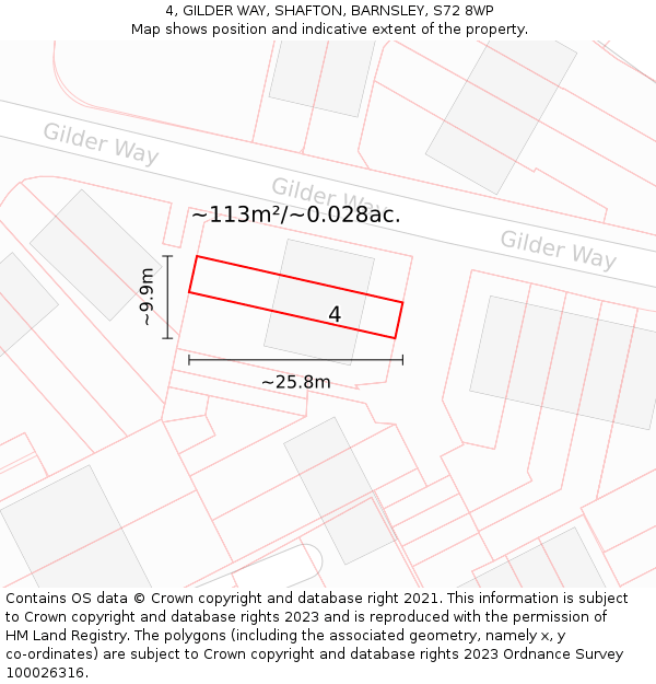 4, GILDER WAY, SHAFTON, BARNSLEY, S72 8WP: Plot and title map