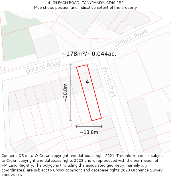 4, GILFACH ROAD, TONYPANDY, CF40 1BP: Plot and title map