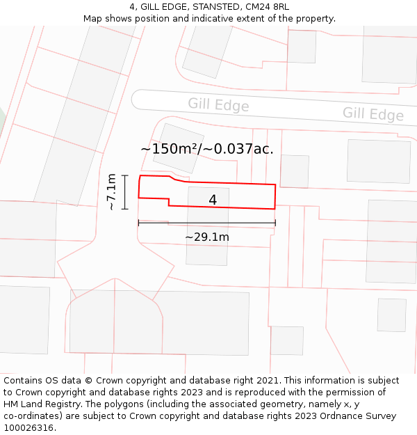 4, GILL EDGE, STANSTED, CM24 8RL: Plot and title map
