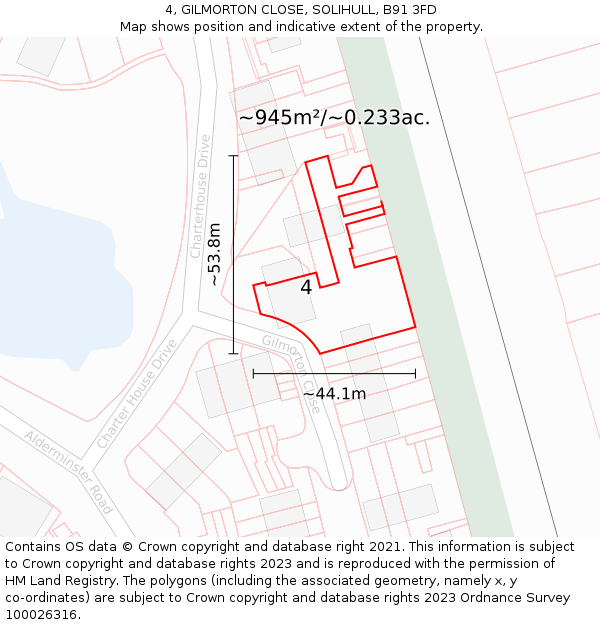 4, GILMORTON CLOSE, SOLIHULL, B91 3FD: Plot and title map