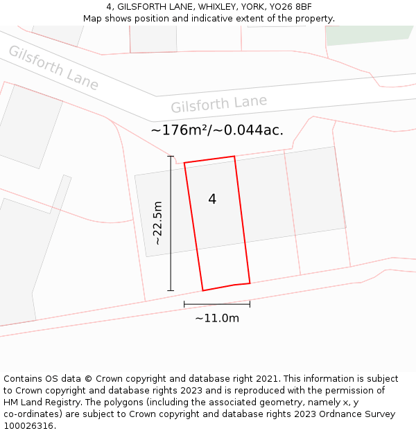 4, GILSFORTH LANE, WHIXLEY, YORK, YO26 8BF: Plot and title map