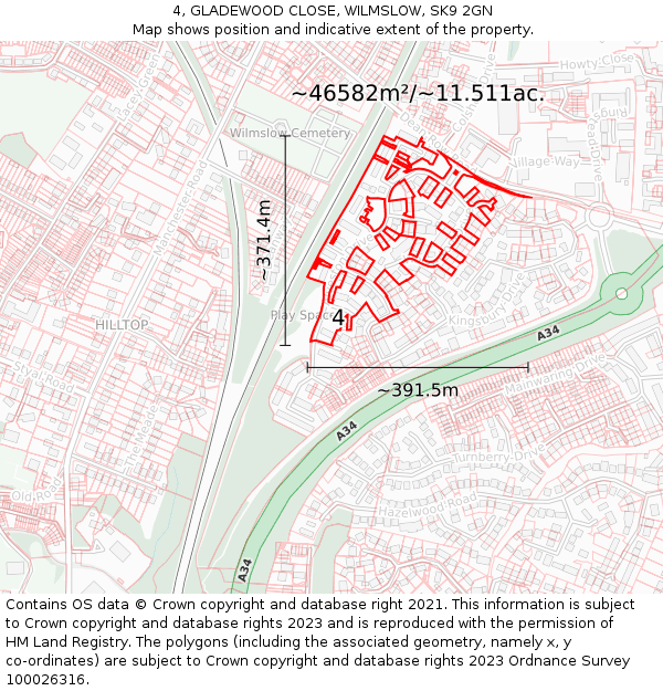 4, GLADEWOOD CLOSE, WILMSLOW, SK9 2GN: Plot and title map