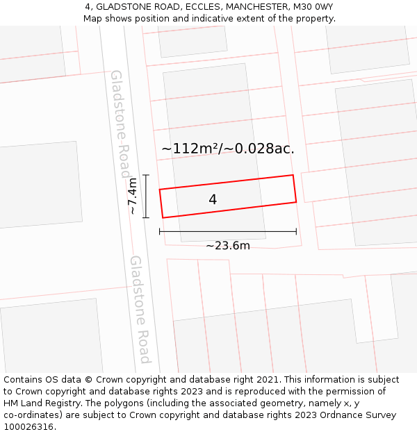 4, GLADSTONE ROAD, ECCLES, MANCHESTER, M30 0WY: Plot and title map