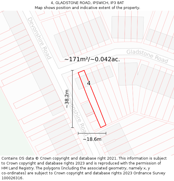 4, GLADSTONE ROAD, IPSWICH, IP3 8AT: Plot and title map