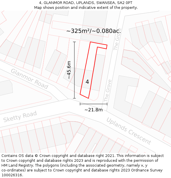 4, GLANMOR ROAD, UPLANDS, SWANSEA, SA2 0PT: Plot and title map