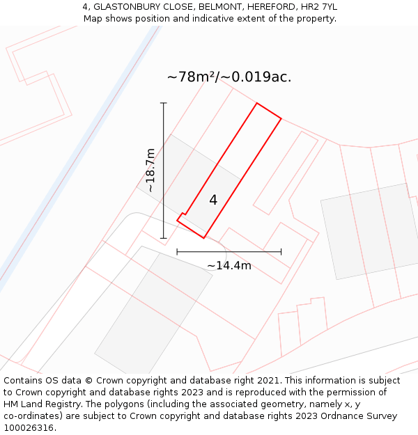4, GLASTONBURY CLOSE, BELMONT, HEREFORD, HR2 7YL: Plot and title map
