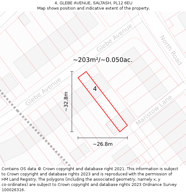 4, GLEBE AVENUE, SALTASH, PL12 6EU: Plot and title map