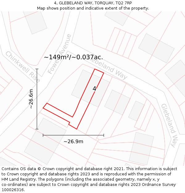 4, GLEBELAND WAY, TORQUAY, TQ2 7RP: Plot and title map