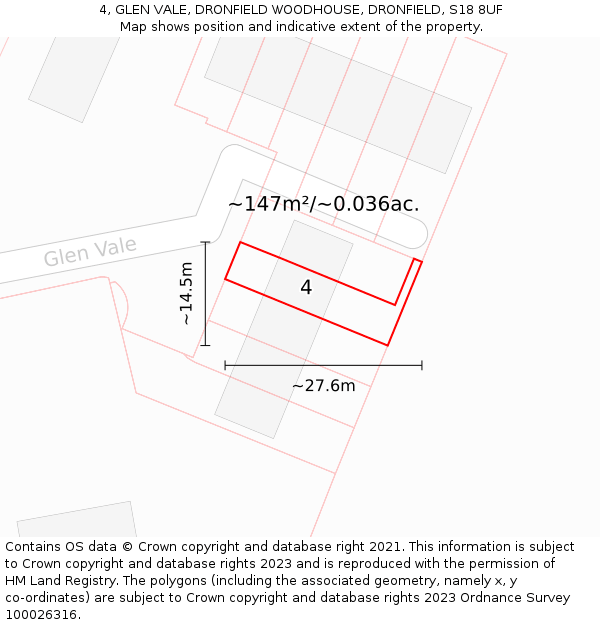 4, GLEN VALE, DRONFIELD WOODHOUSE, DRONFIELD, S18 8UF: Plot and title map