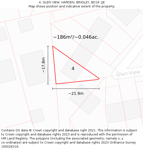 4, GLEN VIEW, HARDEN, BINGLEY, BD16 1JE: Plot and title map