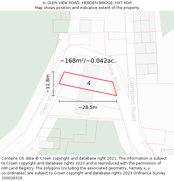 4, GLEN VIEW ROAD, HEBDEN BRIDGE, HX7 6DA: Plot and title map