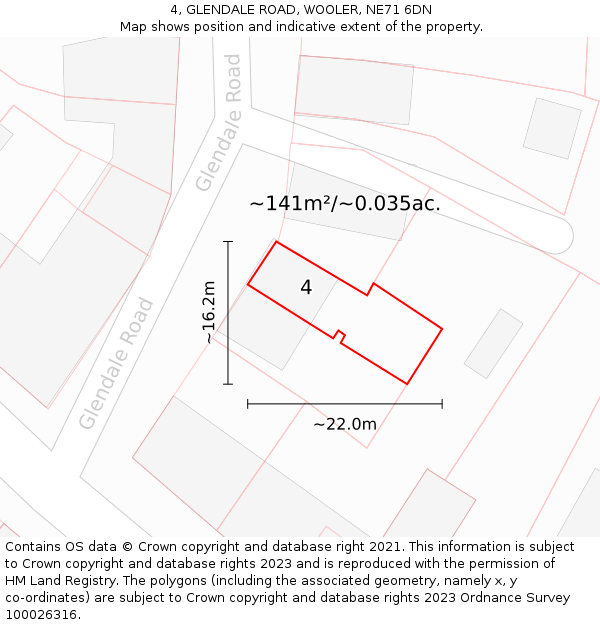 4, GLENDALE ROAD, WOOLER, NE71 6DN: Plot and title map