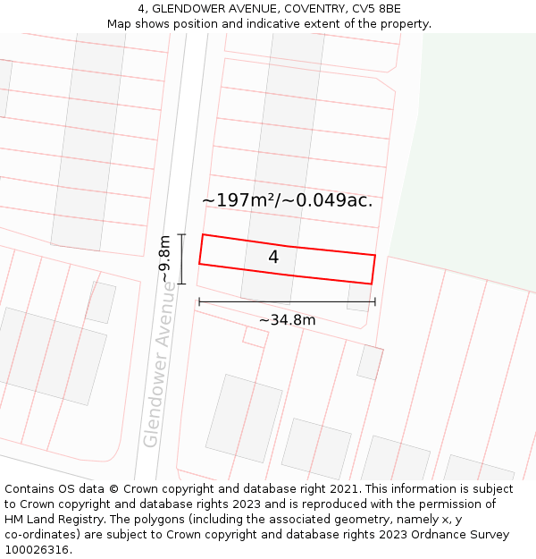 4, GLENDOWER AVENUE, COVENTRY, CV5 8BE: Plot and title map