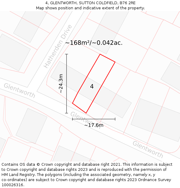 4, GLENTWORTH, SUTTON COLDFIELD, B76 2RE: Plot and title map