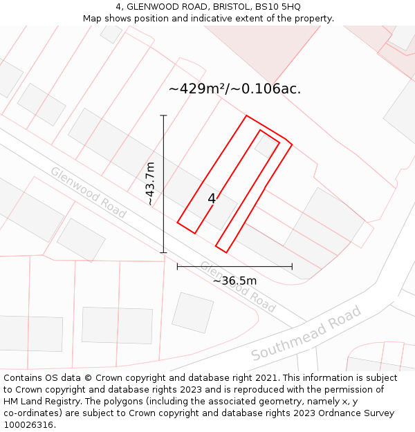 4, GLENWOOD ROAD, BRISTOL, BS10 5HQ: Plot and title map