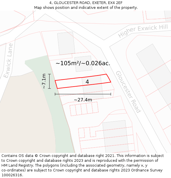 4, GLOUCESTER ROAD, EXETER, EX4 2EF: Plot and title map