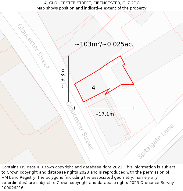 4, GLOUCESTER STREET, CIRENCESTER, GL7 2DG: Plot and title map