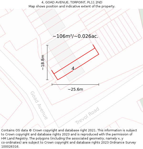 4, GOAD AVENUE, TORPOINT, PL11 2ND: Plot and title map