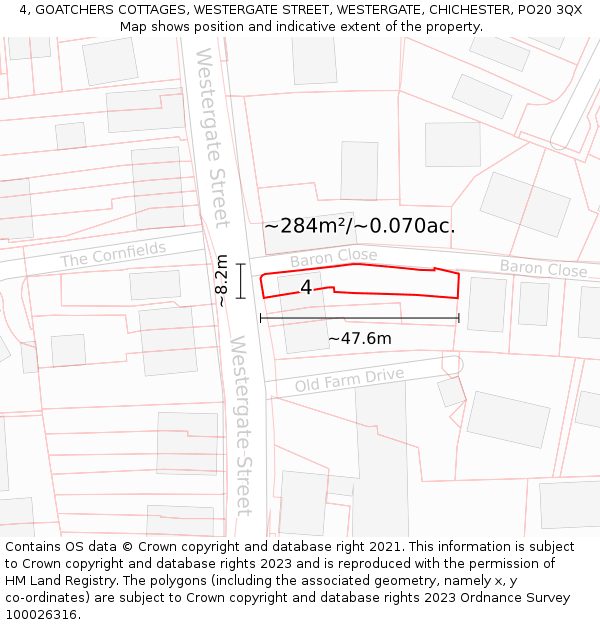 4, GOATCHERS COTTAGES, WESTERGATE STREET, WESTERGATE, CHICHESTER, PO20 3QX: Plot and title map
