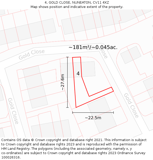 4, GOLD CLOSE, NUNEATON, CV11 4XZ: Plot and title map