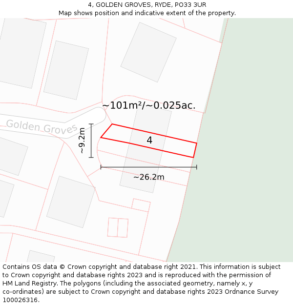 4, GOLDEN GROVES, RYDE, PO33 3UR: Plot and title map