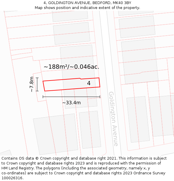 4, GOLDINGTON AVENUE, BEDFORD, MK40 3BY: Plot and title map