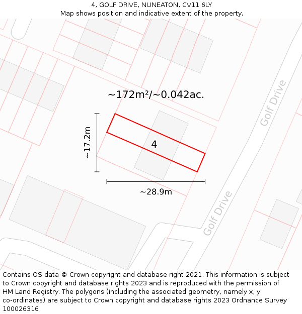 4, GOLF DRIVE, NUNEATON, CV11 6LY: Plot and title map