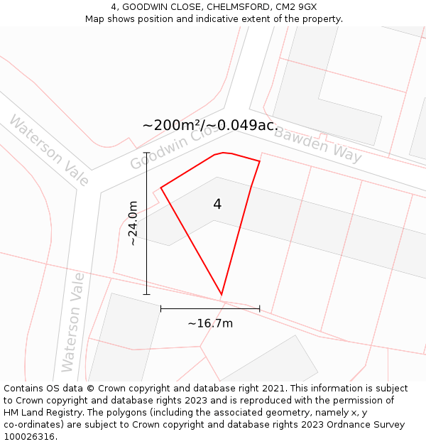 4, GOODWIN CLOSE, CHELMSFORD, CM2 9GX: Plot and title map