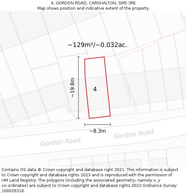 4, GORDON ROAD, CARSHALTON, SM5 3RE: Plot and title map