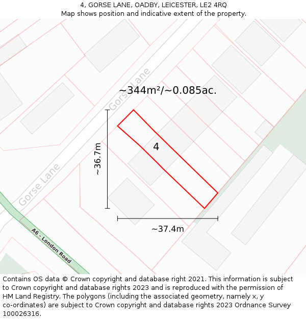 4, GORSE LANE, OADBY, LEICESTER, LE2 4RQ: Plot and title map