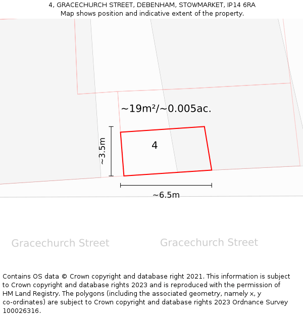 4, GRACECHURCH STREET, DEBENHAM, STOWMARKET, IP14 6RA: Plot and title map