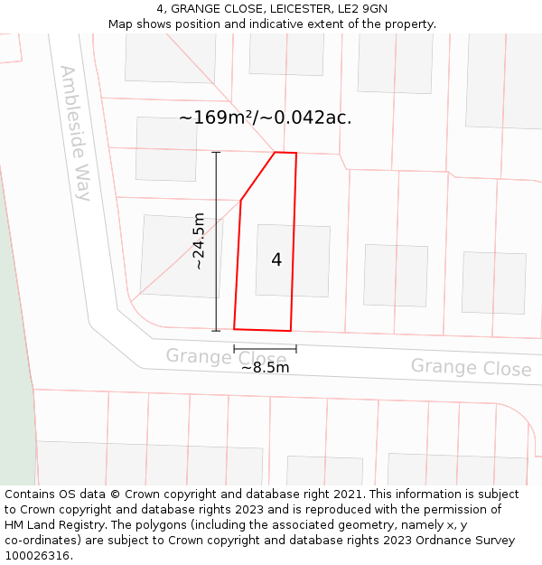4, GRANGE CLOSE, LEICESTER, LE2 9GN: Plot and title map