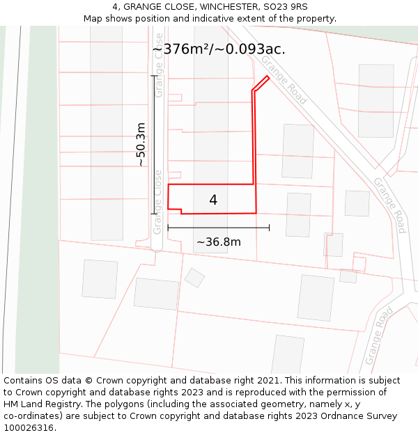 4, GRANGE CLOSE, WINCHESTER, SO23 9RS: Plot and title map