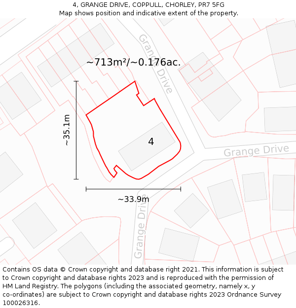 4, GRANGE DRIVE, COPPULL, CHORLEY, PR7 5FG: Plot and title map