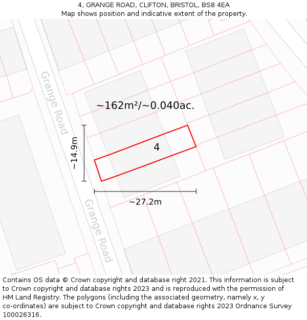 4, GRANGE ROAD, CLIFTON, BRISTOL, BS8 4EA: Plot and title map