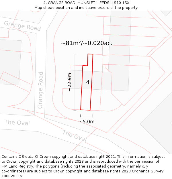 4, GRANGE ROAD, HUNSLET, LEEDS, LS10 1SX: Plot and title map