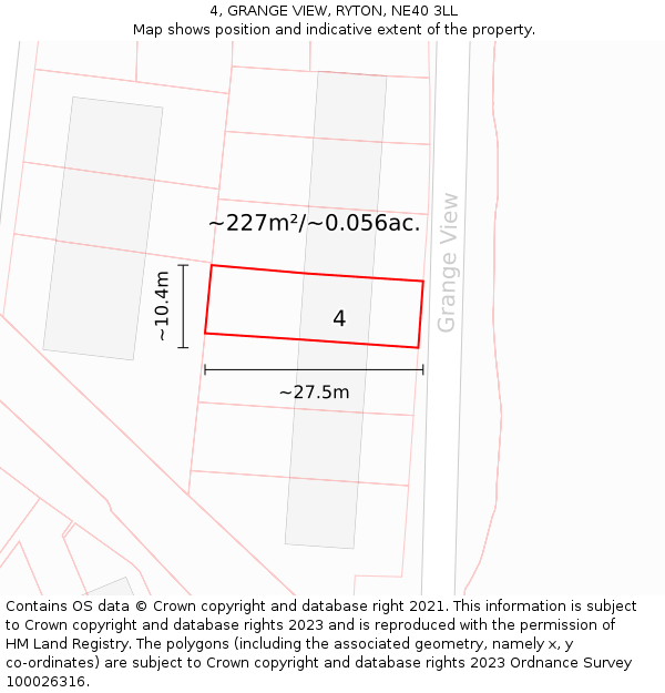 4, GRANGE VIEW, RYTON, NE40 3LL: Plot and title map