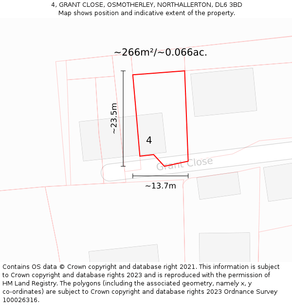 4, GRANT CLOSE, OSMOTHERLEY, NORTHALLERTON, DL6 3BD: Plot and title map