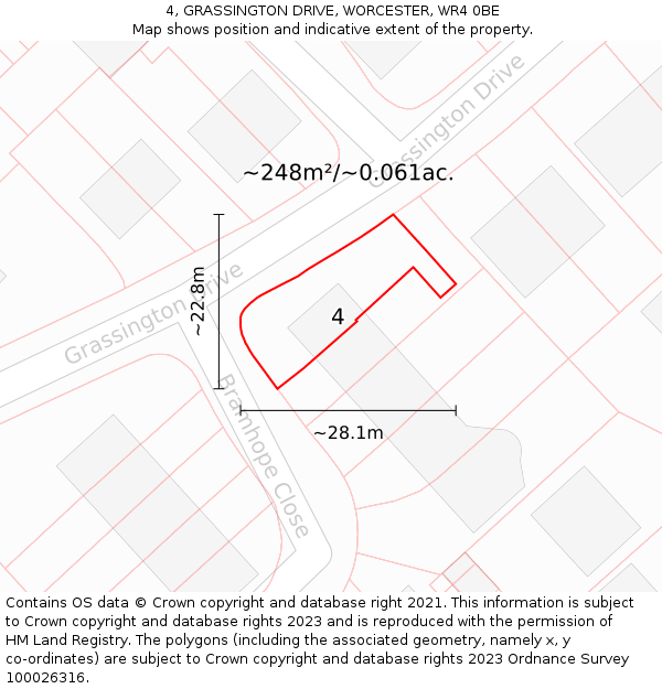 4, GRASSINGTON DRIVE, WORCESTER, WR4 0BE: Plot and title map